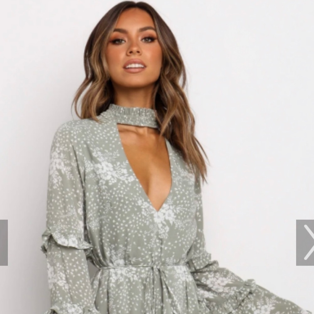Ostrich sage mini dress NWTS FROM PETAL AND PUP XS